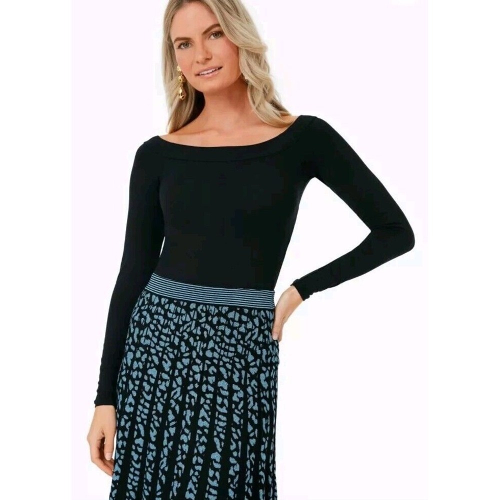 REBECCA TAYLOR TUCKERNUCK Black Boatneck Top Long Sleeve Stretch Size M